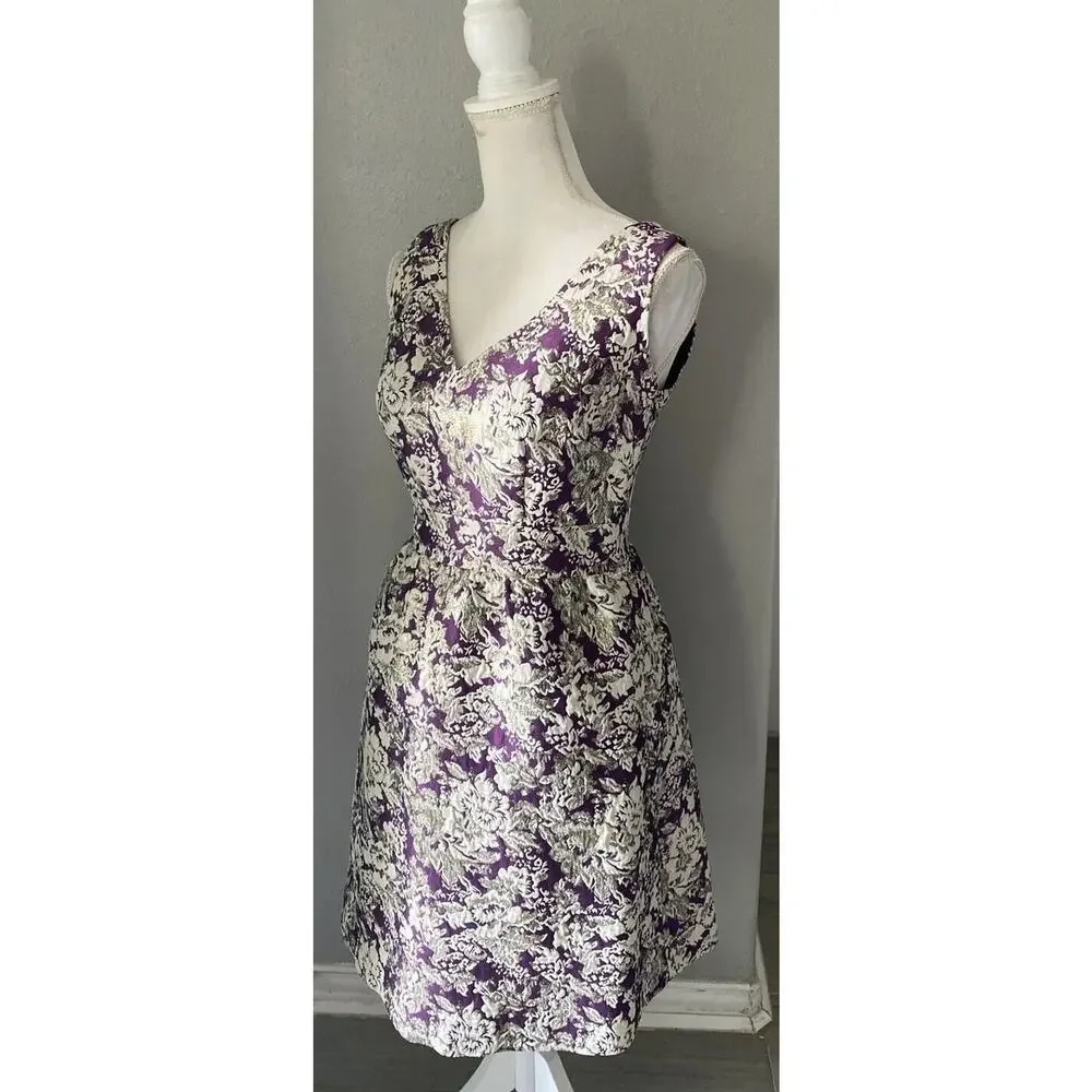 Laundry by Shelli Segal Dress Purple Silver Tapestry Sparkle Size 4 - Picture 4 of 15